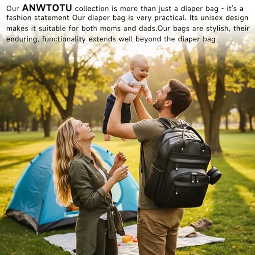 ANWTOTU Leather Baby Diaper Bags with Changing Station,Extra large Capacity Baby Diaper Bag Backpack,Waterproof Baby Essentials(Black) - color: Black-l