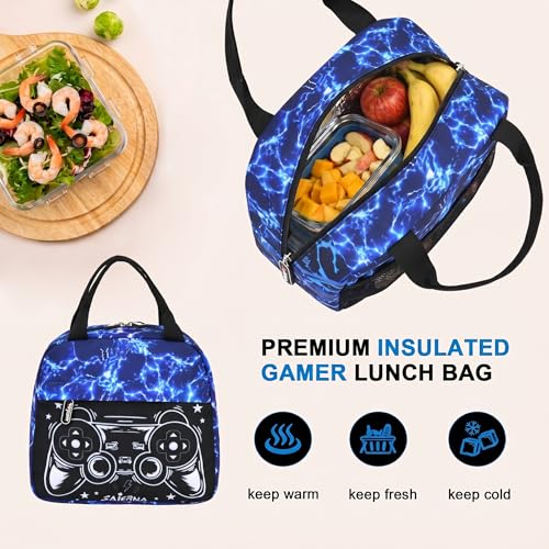 3PCS Kids Backpack Set, School Backpack with Lunch Bag & Pencil Case, Lightweight Waterproof Bookbag for Kids (Gamer Blue) - color: Gamer Blue