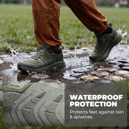 NORTIV 8 Men's Waterproof Lightweight Hiking Shoes - color: Army Green, size: 9.5