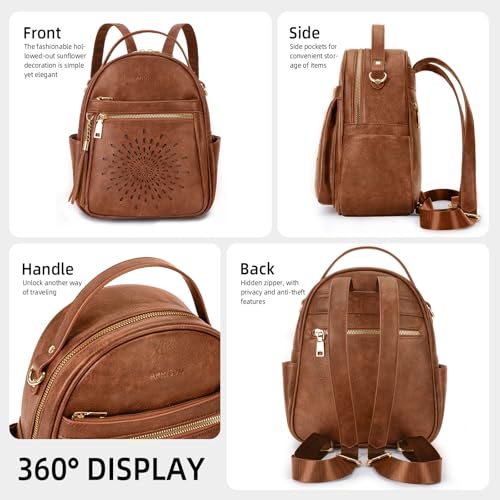 APHISON Small Backpack Purse for Women Cute PU Leather Mini Backpacks Ladies Casual Lightweight Travel Daypack Waterproof - color: 4-brown, size: Small