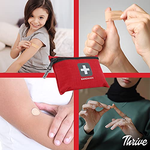 Thrive Fabric Adhesive Bandages Variety Pack - Zipper Pouch for Travel First Aid Kit - Waterproof & Latex-Free for Camping First Aid Kit - Multi-Size Strips for Medkit - Pack of 305, Red - style: 305 Bandages