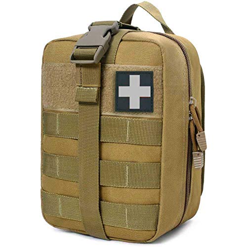1000D Molle Ifak Pouch Rip Away, Tactical Tear Away Medical Pouch Empty, Military First Aid Pouch Bag Only for Camping Hiking Travel - color: Tan