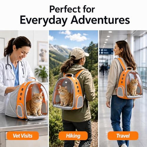 Expandable Cat Carrier Backpack with Bubble Window, Orange - color: Orange
