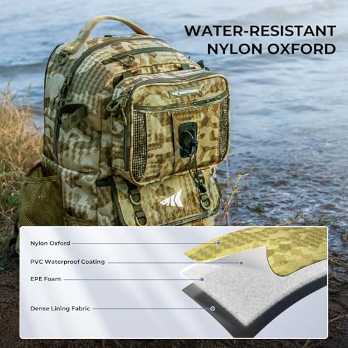 KastKing BaitSpace Fishing Tackle Backpack with Removable Bait Binder,2 Rod Holders Storage Fishing Gear and Equipment - color: H: Khaki Camo(without Tackle Box)