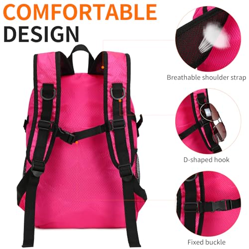 Small Hiking Backpack 15L Travel Lightweight Hiking Packable Daypack Water-Resistant Foldable Backpacks for Women Men Camping (Pink) - color: Pink, size: 15L