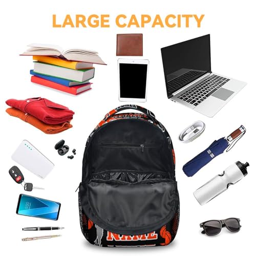 Mercuryelf Personalized Basketball Backpack for Boys, 16 Inch Black Backpacks for School Travel, Cool Lightweight Bookbag for Kids - color: Basketball-1-1