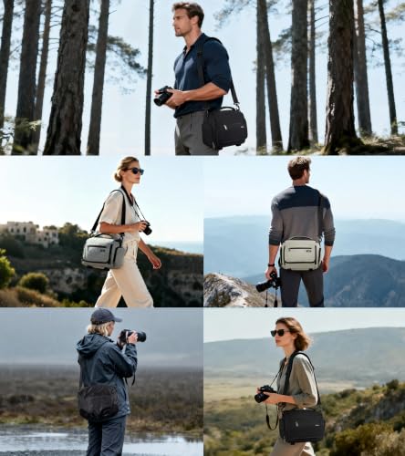 RAINSMORE Waterproof Camera Bag with Tripod Holder for Canon, Sony, Nikon, and Fujifilm – Small Sling Camera Case for Photographers, Grey - color: Grey