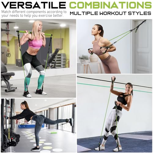 Pilates Bar Kit with Resistance Bands, Multifunctional Pilates Bar for Women & Men with Heavy-Duty Metal Adjustment Buckle, Pilates Home Equipment for Full BodyWorkouts - color: Green