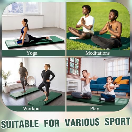Lyrow 3 Inch 72"x 24" Thick Foldable Yoga Mat with Carry Strap, Non-slip Portable Foam Gym Mat for Yoga, Pilates and Stretching - color: Dark Green