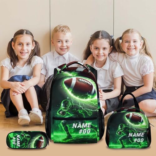 Custom Kids Backpack, Personalized Football Bookbags for Kids, Preschool Elementary Kindergarten Backpack, Cool 17 Inch Schoolbag for Boys, Set of 3 Bookbag Matching Combo - color: Color-4