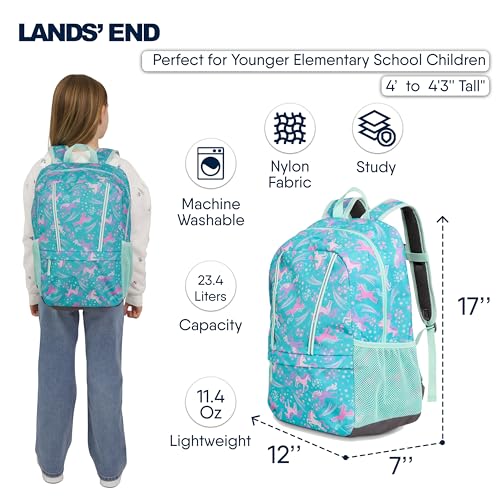 Lands' End Unisex Kids Medium ClassMate Lightweight Durable Elementary School Backpack, Ceramic Blue - color: Ceramic Blue