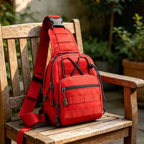 Viriber Tactical Backpack, Waterproof Military Cross-body Molle Sling Shoulder Backpack Chest Bag for Outdoor Every Day Carry Red - color: Red