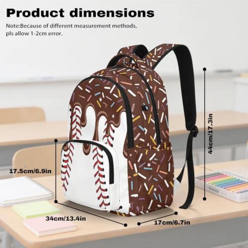 Suobstales Brown Baseball Ice Cream Drip Print School Backpack for Kids Girls Boys School Bag Bookbags Laptop Backpack Casual Daypack Knapsack Satchel with Adjustable Straps for Outdoor Travel - color: Brown Baseball Ice Cream Drip