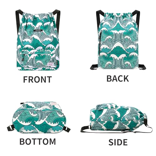 Peicees Waterproof Drawstring Sport Bag Lightweight Sackpack Backpack for Men and Women - color: X_sea Wave