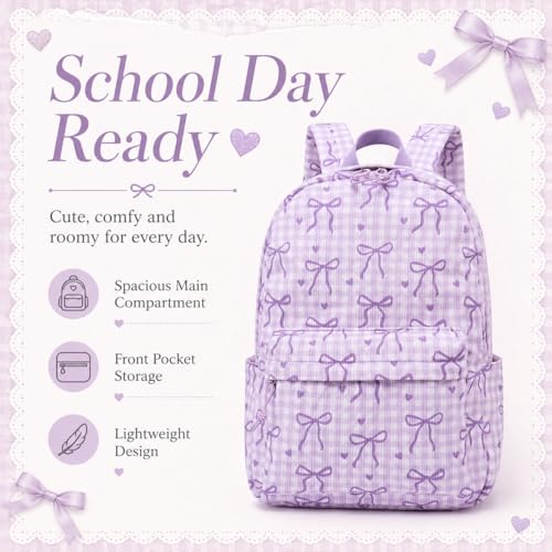 LEDAOU Backpack for Girls School Bag Kids Bookbag Teen Backpack Set Daypack with Lunch Bag and Pencil Case | Kids - color: A-bow Tie Purple