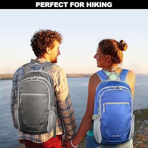Seektop Lightweight Packable Hiking Backpack Water Resistant Expandable 20L-28L for Women Men, RFID Day Pack for Travel - color: Grey