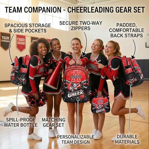 Personalized Girls Backpack Custom Cheers Backpacks, 17 Inch Large Capacity Initial Schoolbag for Kindergarten Middle School Travel - color: Red