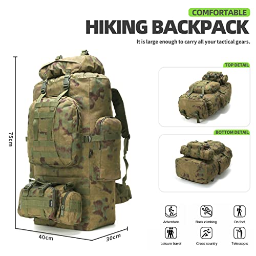 King'sGuard 100L Camping Hiking Backpack Molle Rucksack Military Camping Backpacking Daypack - color: Ruin Camo