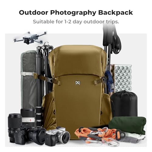 K&F CONCEPT Camera Backpack, 30L Large Capacity Camera Bag, Waterproof DSLR Camera BackPack, Extra Large Photography Bag Backpack - color: Khaki, size: Large