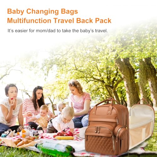 Astro alan Baby Diaper Bags with Changing Station, Waterproof Diaper Bag Backpack for Moms Dads with USB Charging Port, Baby Shower Gifts, Large Capacity diaper backpack, Brown - color: Vegan Leather Brown