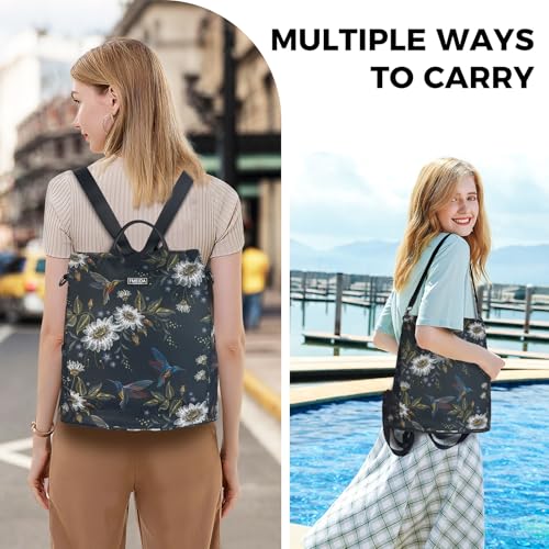 Fmeida Convertible Backpack Purse for Women Nylon Anti-Theft Backpack - color: Hummingbird