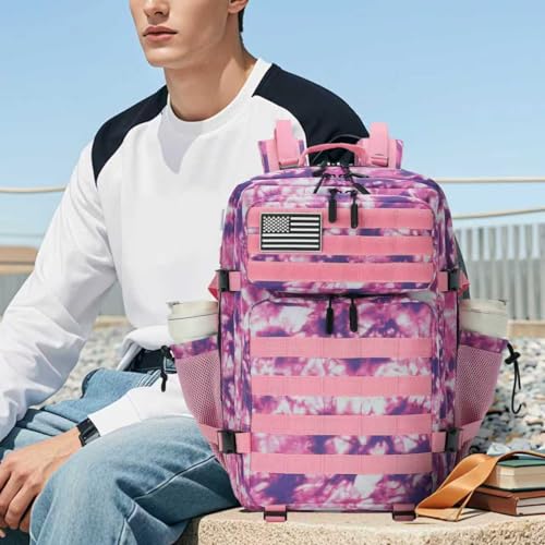Lovelinks21 45L Tactical Assault Backpack 3 day assault pack with Molle Waterproof backpack Rucksack for Tactical Backpacks (Rose Tie-Dye) - color: Rose Tie-dye