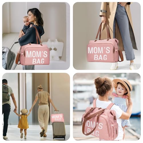 Mom‘s Diaper Bag 4 in 1 Diaper Baby Tote, Hospital Bag for Labor & Delivery, Large Waterproof Baby Travel Weekender with 3 Insulated Pockets, Pink - color: Pink M