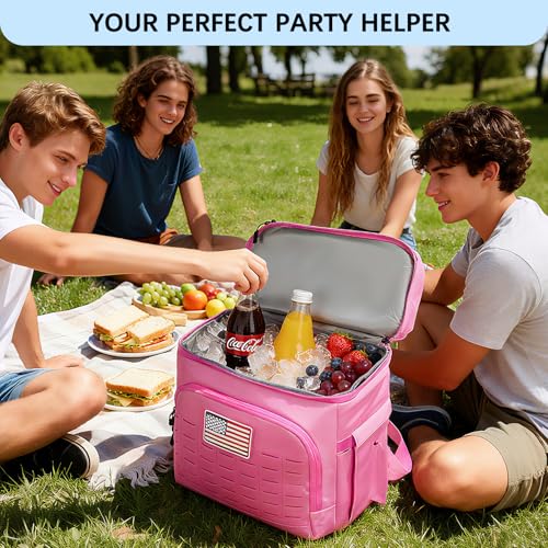 Goloni 40L Insulated Cooler Backpack, Leakproof Lightweight Soft-Sided Cooler with Cooler Compartment - color: Pink