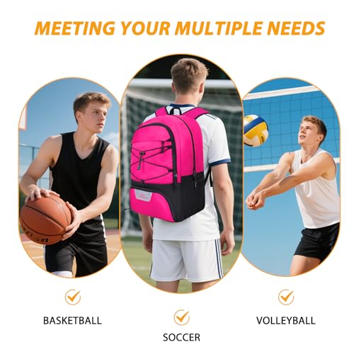 Goloni Soccer Backpack Bag with Separate Ball & Cleat Shoe Compartment,Sports Gym Backpack for Teen Girls Boys Men Women Kids - color: Pink