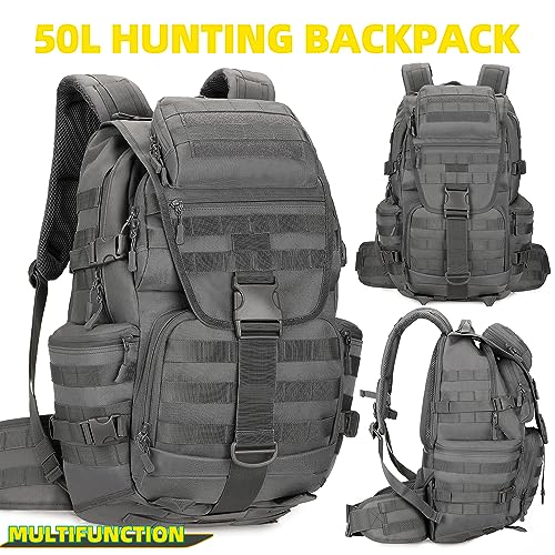 50L Military Tactical Backpack Hiking Waterproof Backpack Large Military Pack 3 Day Assault Pack Molle Bag Rucksack - color: Grey