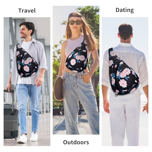 HUA ANGEL Crossbody Sling Bag for Men & Women Lightweight Waterproof Chest Shoulder Bag for Travel Hiking & Everyday Use - color: W-pink Peony