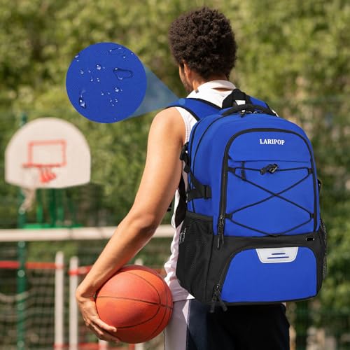 LARIPOP Basketball Backpack Large Basketball Bag with Ball Holder & Shoe Compartment for Adults Men Women - color: Blue