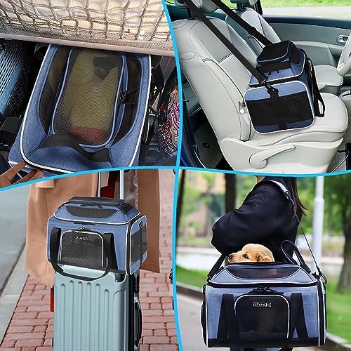 Petskd Top-Expandable Pet Carrier 18x13x9.5 Inches Southwest Airline Approved, Soft-Sided Carrier for Small Cats and Dogs with Locking Safety Zippers and Anti-Scratch Mesh(Blue) - color: Blue, size: 18.0"L x 13.0"W x 9.5"H
