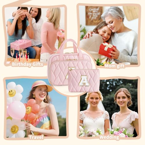 YOOLIFE Hanging Toiletry Bag - Large Capacity Personalized Travel Toiletry Bag for Women, Cruise Ship Essentials - Letter S, Pink - color: Pink, style: S