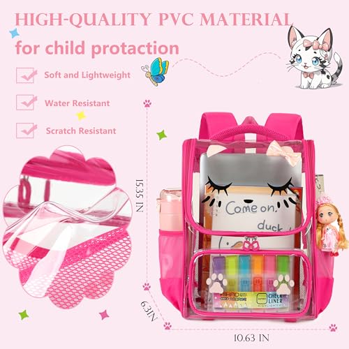 AO ALI VICTORY Clear Girls Backpacks Heavy Duty PVC Transparent Cute Backpack for Kids Toddler Girls Preschool Bookbags Elementary School Bag See Through Casual Travel Daypack,Rose Red - color: Rose Red