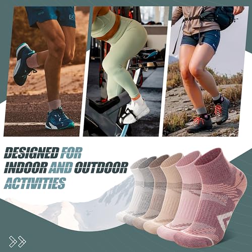ANTSANG 6 Pairs Merino Wool Quarter Ankle Hiking Running Socks Compression Thermal Thick Cushion Socks for Women Men - color: Pink Series, size: Medium