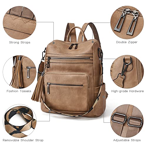 Shrrie Backpack Purse for Women Leather Backpack Fashion Designer Travel Backpack Convertible Shoulder Bag - color: 2-1 Two-tone Camel Brown