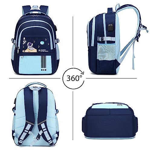 ACESAK Backpack for Boys - Boy Backpack Schoolbag for Boys Kids Children Teens Girls Elementary Middle School Bags, Waterproof Lightweight Kids Bookbag Backpacks Casual Daypack with Lunch Bag Set - color: Light Blue