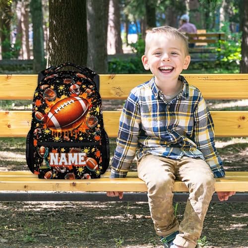 Kids Backpack for Boys, Personalized Football Bookbag with Name - 17" Large Capacity Sports School Bag for Elementary Preschool - color: Brown