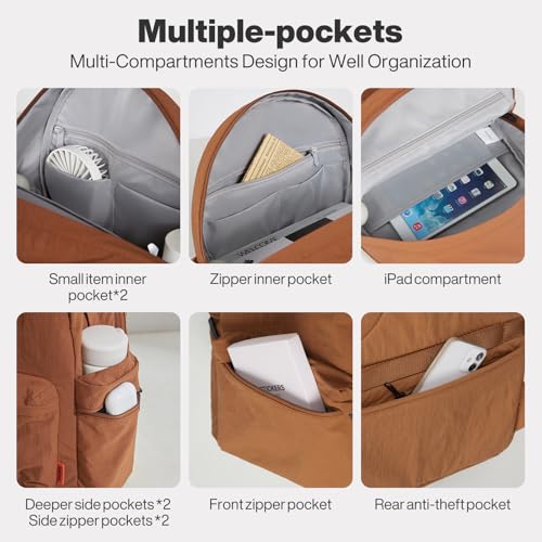 mixi 15 Inch Casual Travel Daypack, Lightweight Laptop Backpack, Brown - color: Brown, size: 15 inch