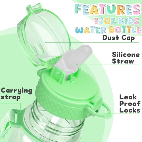 OLDLEY 17oz Kids Water Bottle, Tritan BPA-Free, Leakproof Flip Straw Lid, Motivational Time Marker, Carry Strap, Reusable Clear Water Bottle for Boys & Girls,Pear - color: Pear, style: 17 Ounces