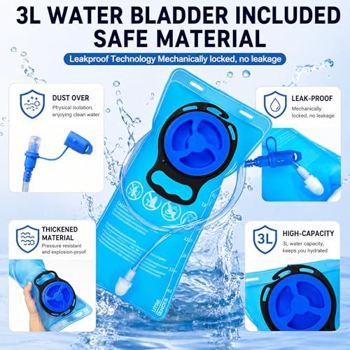 Zavothy Rave Hydration Backpack with 3L Bladder, Colorful Festival Hydration Pack with Side Pockets, Lightweight Water Backpack for EDM, Music Festivals, Hiking & Cycling - color: Pink