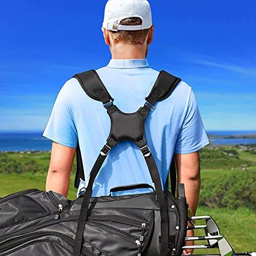 BIG TEETH Golf Bag Strap,Adjustable Padded Bag Strap Replacement,Golf Double Shoulder Bag Straps with 4Pcs Rotate Hooks - color: Full Black