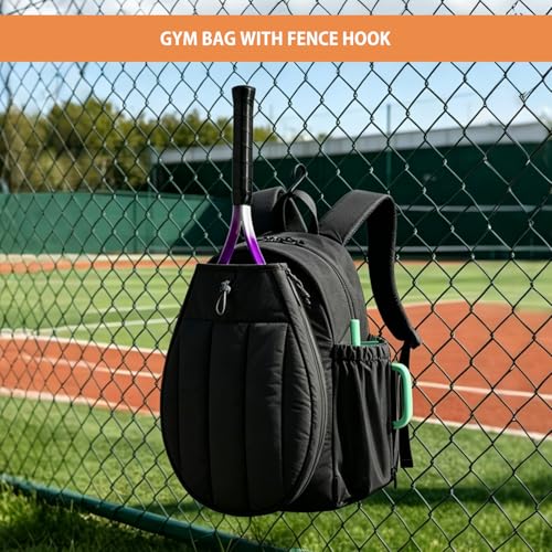 BeGyoku Tennis Backpack,Tennis Bag with Shoe Compartment&Waterproof Pocket&Fence Hook,Tennis Racket Bag Holds 2 Rackets,Large Tennis Bags for Women Men,Gym Sports Bag for Teennis Pickleball Badminton - color: Black