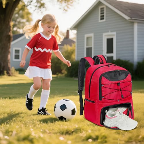 Soccer Backpack with Seperate Compartment, Water Resistant Sport Bags fit for Basketball, Volleyball, Football - color: Red 2.0