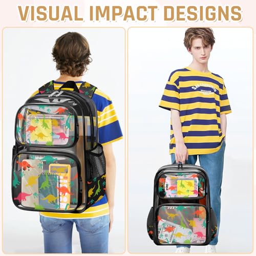 Clear Backpack for Boys and Girls,Kids Clear Backpacks for School,Heavy Duty Transparent Bookbag Stadium Approved - color: Black-dinosaur-backpack Only