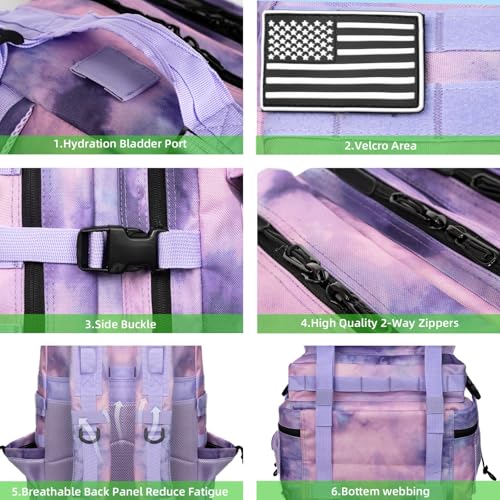 Military Tactical Backpack 55L for Men & Women Bug Out Bag Assault pack Molle Daypack Hiking Trekking Rucksack (Cloud Purple Tie Dyeing) - color: Cloud Purple Tie Dyeing
