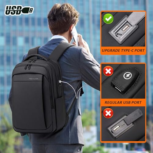 FENRUIEN Expandable Travel Backpack for Men, Water Resistant Computer Backpack with USB Charging Port,Black Laptop Bag 15.6 Inch - size: 15.6 Inch, style: Travel Backpack