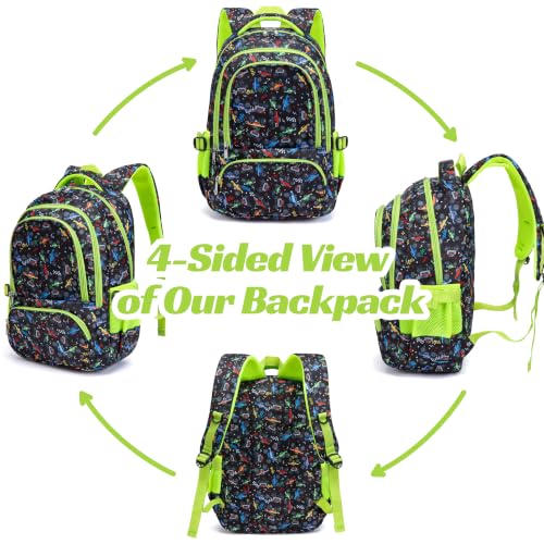 BLUEFAIRY Kids Backpacks for Boys Girls Ages 6-8 8-10 10-12 Elementary Middle School Backpack 17 Inch Back to School Bookbag with Laptop Compartment Mochilas Escolares para Niños Niñas (Green Car) - color: Green Car