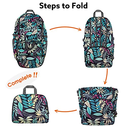 G4Free 40L Lightweight Packable Hiking Backpack, Waterproof Travel Daypack - color: Blue Leaf